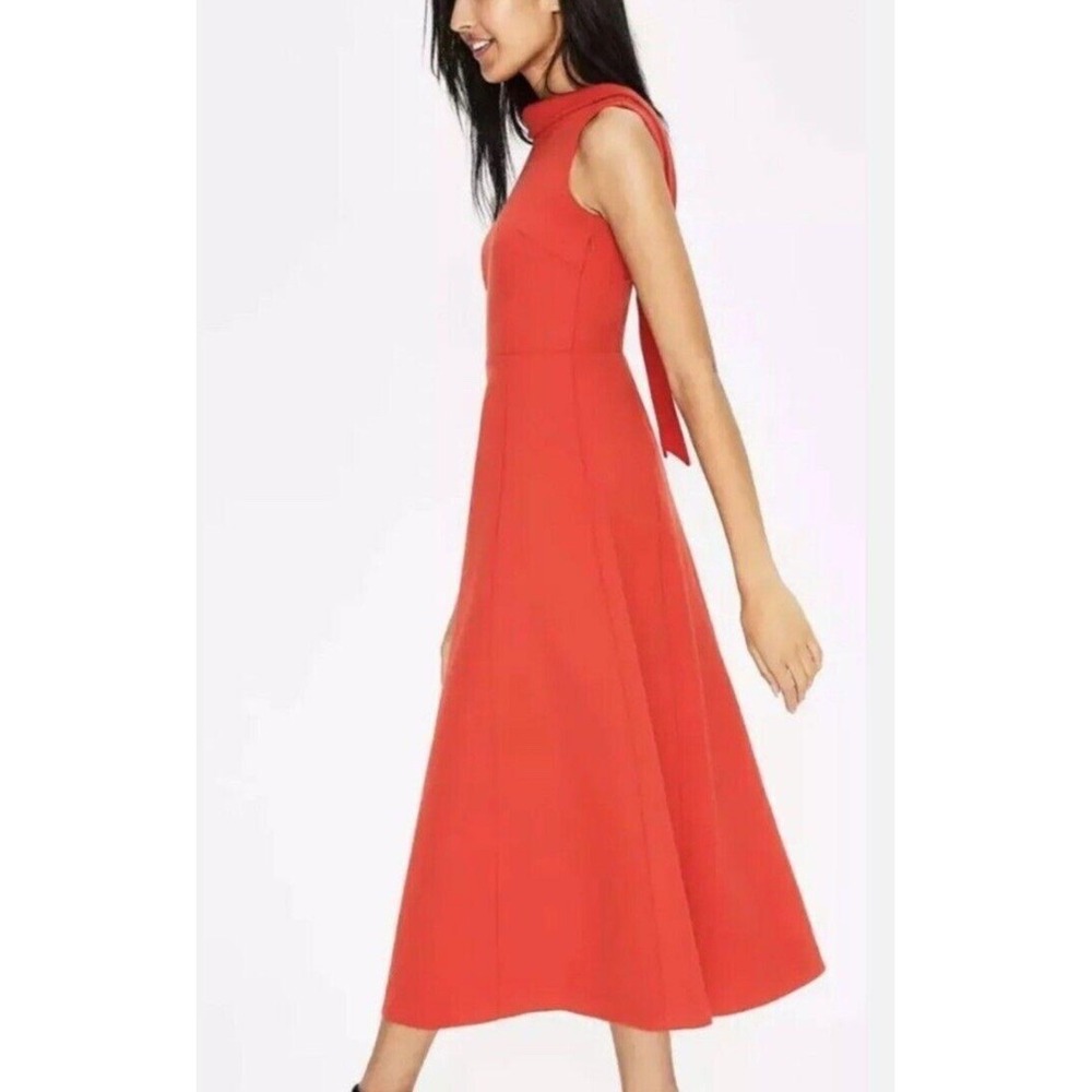 Boden Aria Ponte Midi Dress US 18L Poppy Red Knit Retro Collar Low Back Plus 18